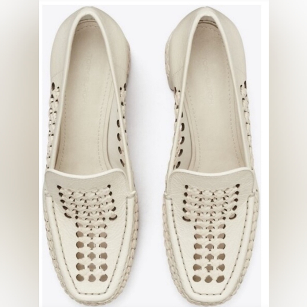 NIB- Tory Burch Raffia Woven White/Cream Pump Loafers Sz 9